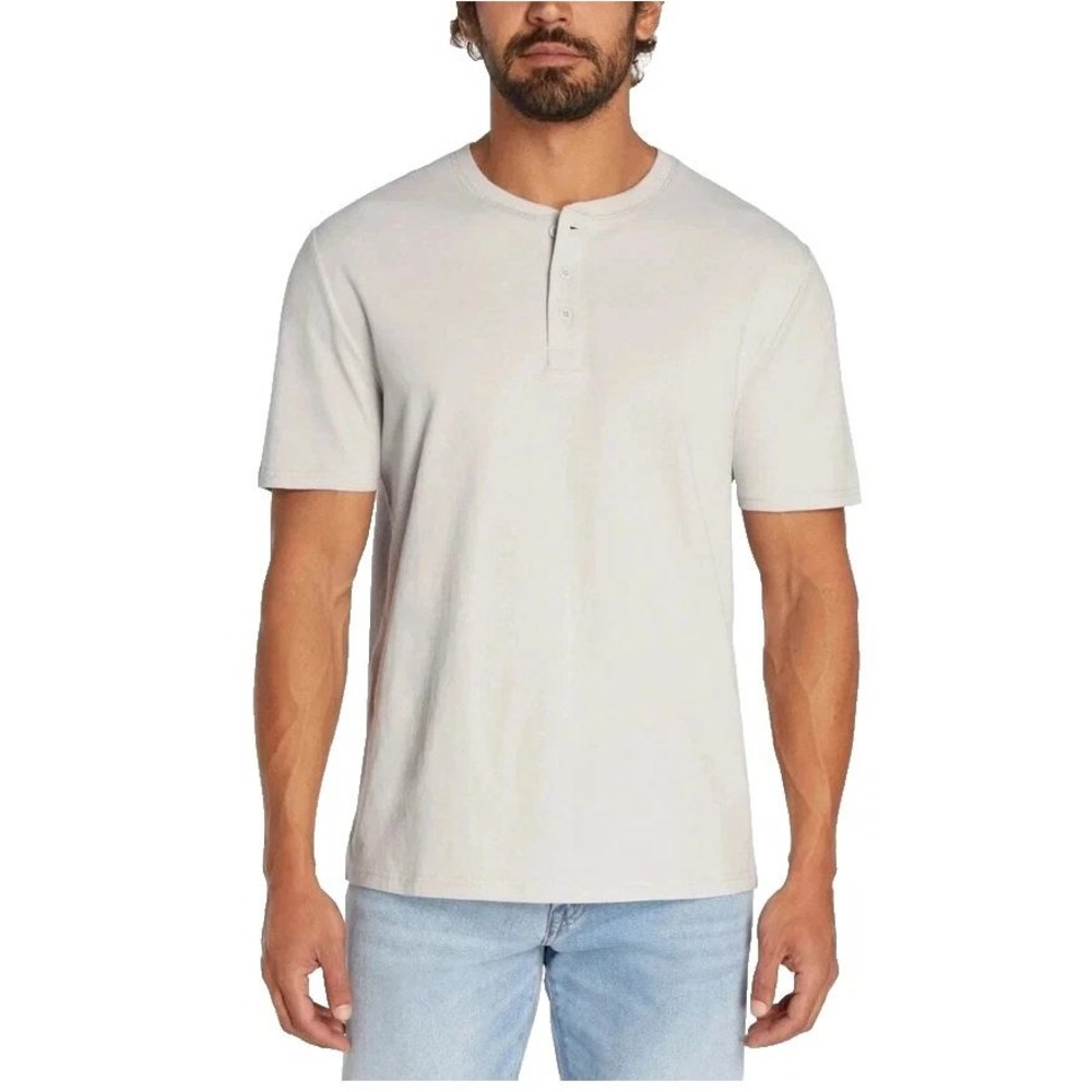 NWT GAP Men's XL Short Sleeve Henley T-Shirt Light Gray Cotton